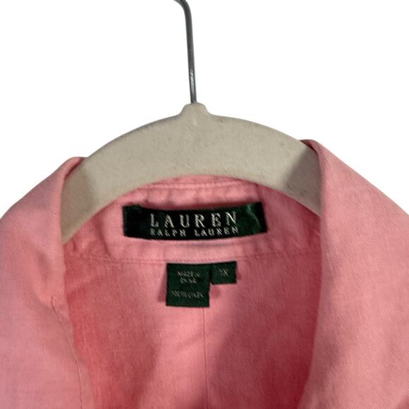 Lauren Ralph Lauren Pink Button Front Shirt 100% Linen Coastal Womens Plus 1x - Picture 3 of 5